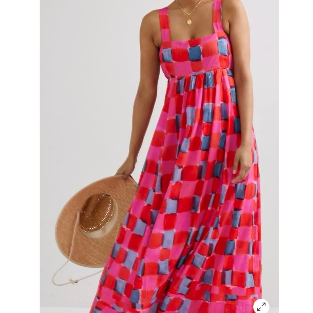 Anthropologie Maeve Madison Maxi Dress Size Small Pink Tie Back Elastic Waist - Picture 3 of 14